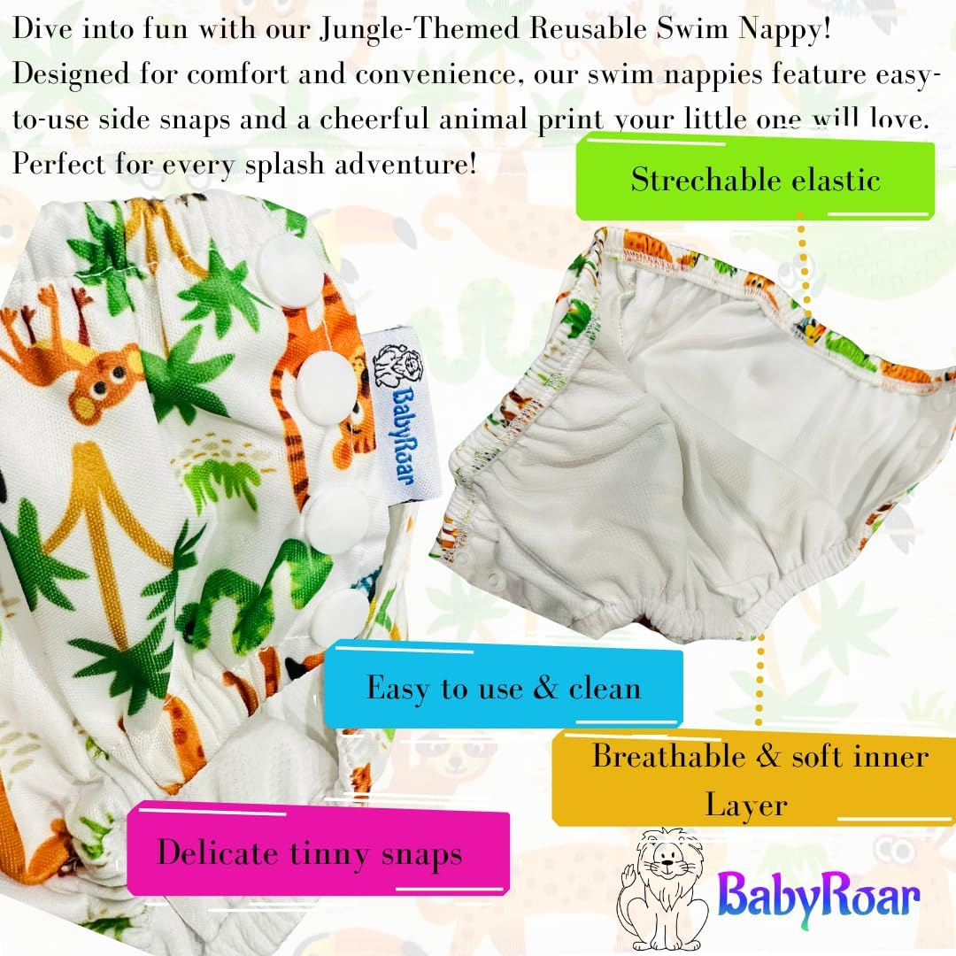 Side Snap Reusable Swim Nappy with FREE Waterproof Wet Bag &ndash; Adjustable, Leak-Proof & Swim School Approved | Eco-Friendly for Babies & Toddlers! (Jungle Splash, XL, 1.0, Count) image number 3