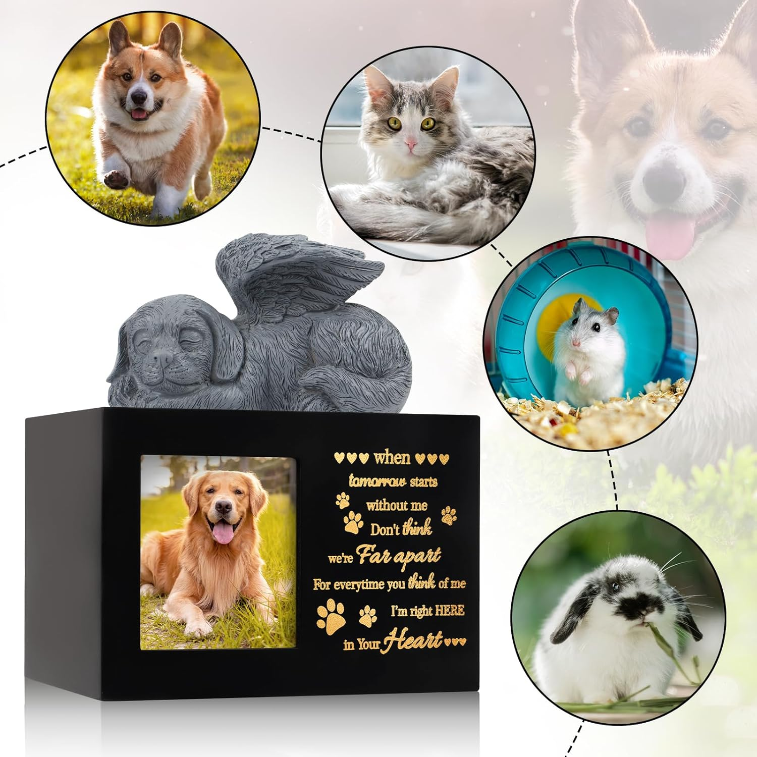 LPREUTWN Pet Urns for Ashes, Large Wooden Pet Urns for Dog or Cat Ashes with Dog Angel, Memorial Keepsake Memory Box with Photo Frame, Loss Pet Sympathy Remembrance Gift (Black) image number 3