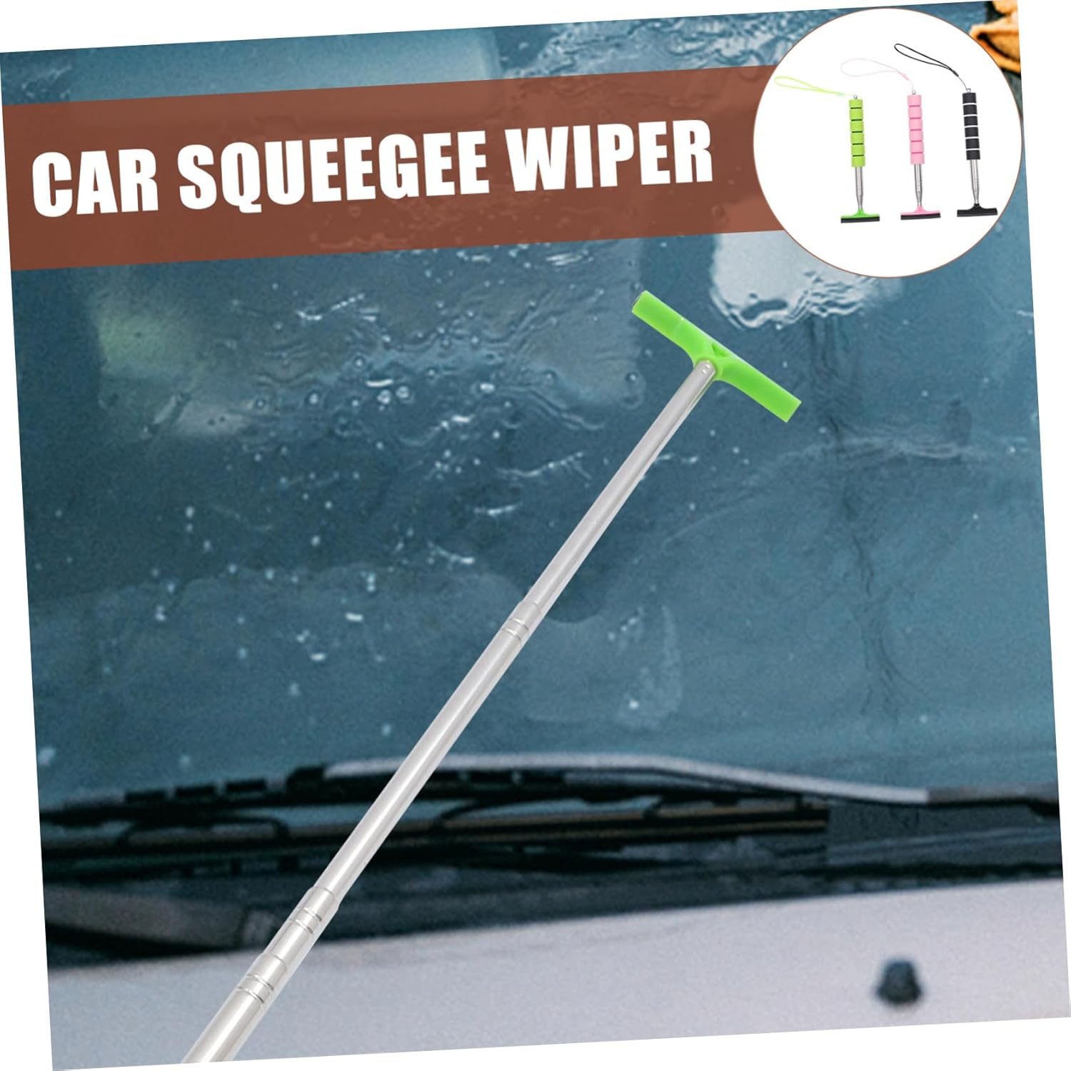 POPETPOP 3Pcs Retractable Side Mirror Squeegee and Car Windshield Cleaner Tool Set with Telescopic Handle, Multi-Color for Automotive Exterior Glass Cleaning and Rear View Mirror Care image number 5