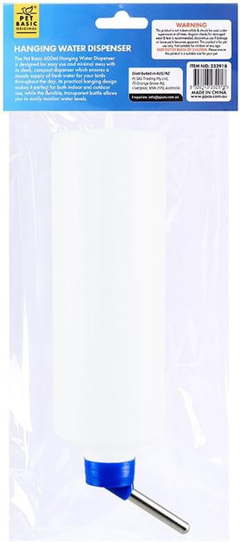 Leona Co 600Ml Hanging Water Dispenser for Birds, Durable Plastic Pet Feeding Bottle with Metal Spout, Transparent Design for Water Level Monitoring | Mess-Free for Small Animals (Clear, 2)