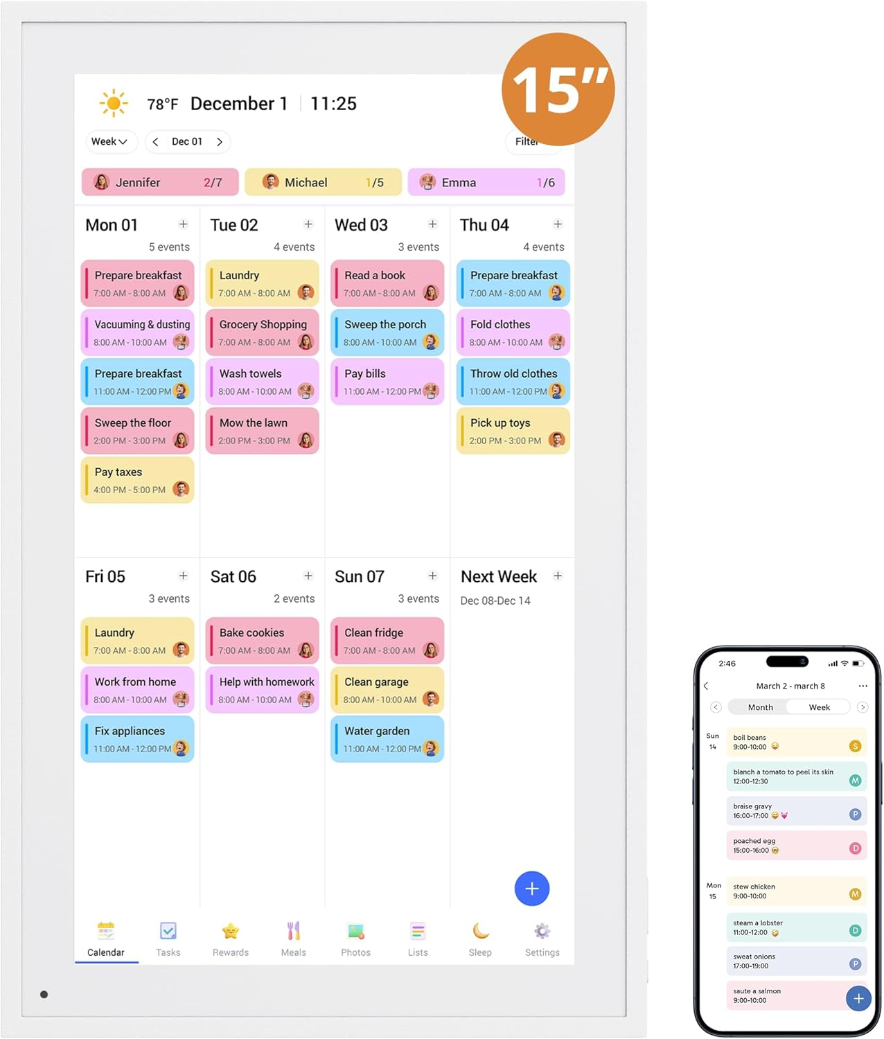 Dragon Touch 10.1" Digital Calendar Chore Chart, 1080P Full HD Interactive Touchscreen, 2026 Smart Family Planner, Electronic Calendar Desk Mountable for Seamless Scheduling White with AU Adapter