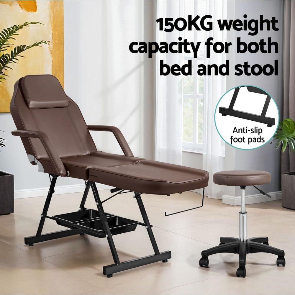 Zenses Massage Table Adjustable Salon Chair Waxing Bed Therapy 3-Fold Brown image number 3
