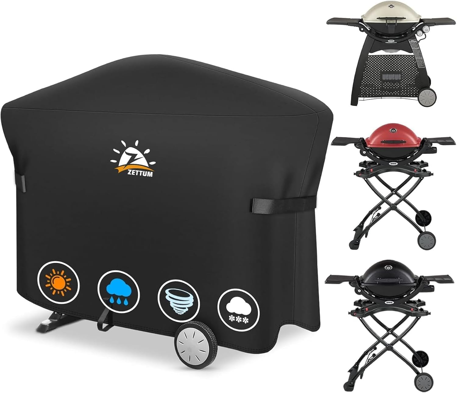 Zettum Grill Cover for Weber Q Series - 7111 BBQ Cover for Weber Q2000 and Q200 Series Gas Grill Heavy Duty & Waterproof, for Q2200, Q2000, Q2400, Q200, Q220 and More (83 L X 49 W X 38 H Cm)