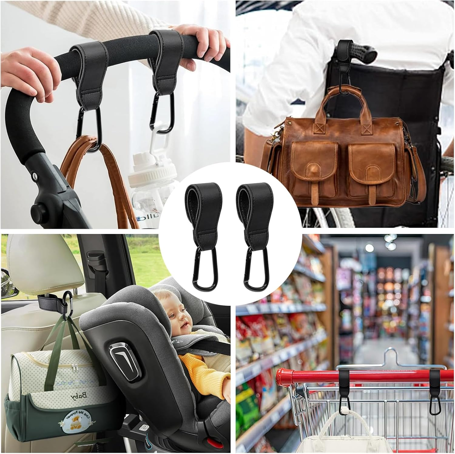 Stroller Hooks Clips,Yqqzq 2 Packs Universal Stroller Clips and Hooks for Hanging Diaper Bags Shopping Bags Etc. Multipurpose Adjustable Stroller Carabiner Clip image number 3
