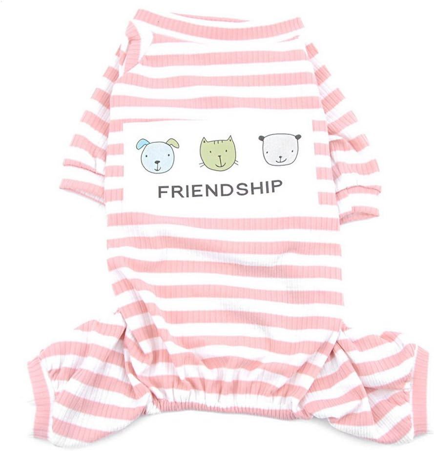 SELMAI Pet Shirt for Yorkshire Terrier Colourful Stripes Soft Cotton Breathable Pyjamas Large Cat Clothes Sleepwear Outfit Easy Slip on Pink S image number 2