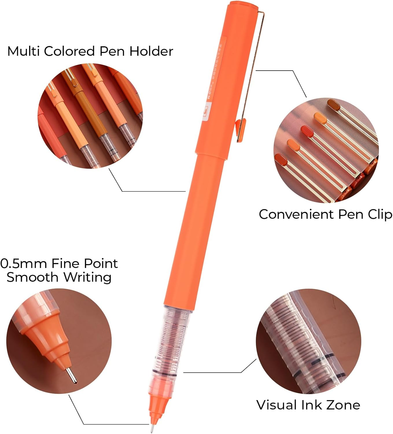 M&G 5 Pcs Liquid Rollerball Pens Ultra Fine Point Pens with Black Ink, 0.5Mm Caramel Color Pens Smooth Writing for Note Taking, Office School Supplies Gifts Student Women Men