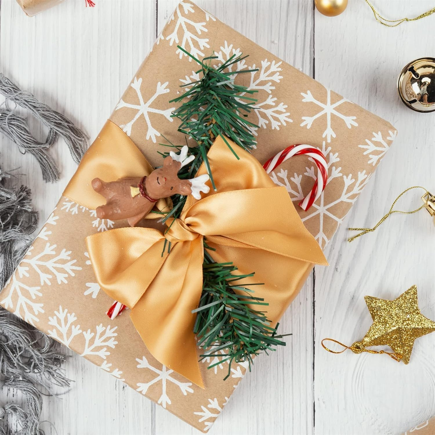 Christmas Wrapping Paper Set - 5 Mini Rolls, Recyclable Gift DIY Wrapping Paper with Flax Strings and Tape - for Birthdays, Christmas, and All Occasions Gift Wrapping Paper Roll,17"X40" image number 2