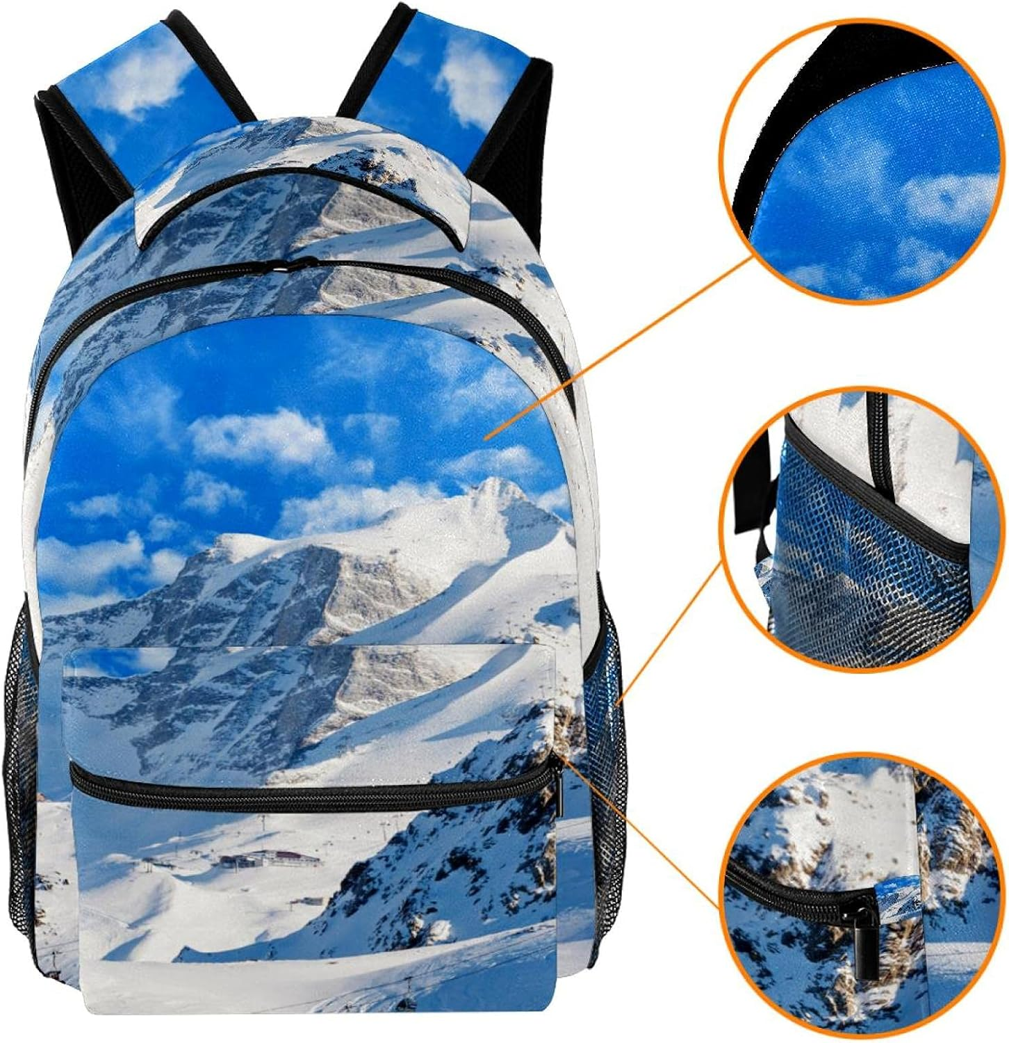 Snowy Winter Landscape of a Ski Resort Backpack Students Shoulder Bags Travel Bag College School Tote Backpacks image number 1
