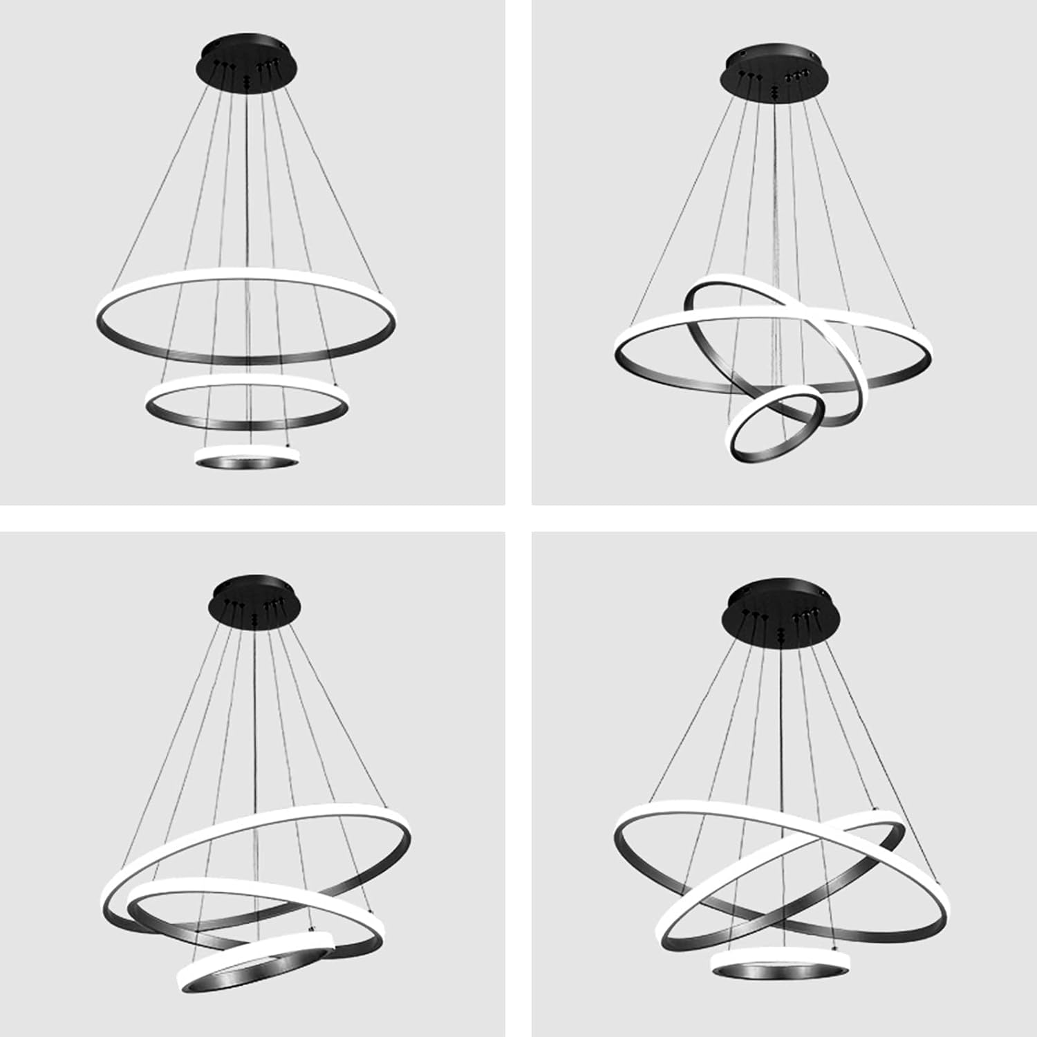 USOR Modern LED Chandelier, Dimmable Pendant Light with Remote Control Rings round Ceiling Lighting Fixture 3 Color Temperatures Contemporary Black Chandeliers for Bedroom Living Dining Room Kitchen image number 2