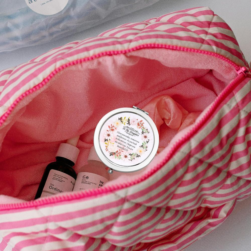 To My Daughter Gifts for Christmas Birthday Compact Mirror for Daughter Inspirational Gifts from Parents I Love My Daughter Gift from Mom Dad Small Floral Print Pocket Mirror Beauty Stuff