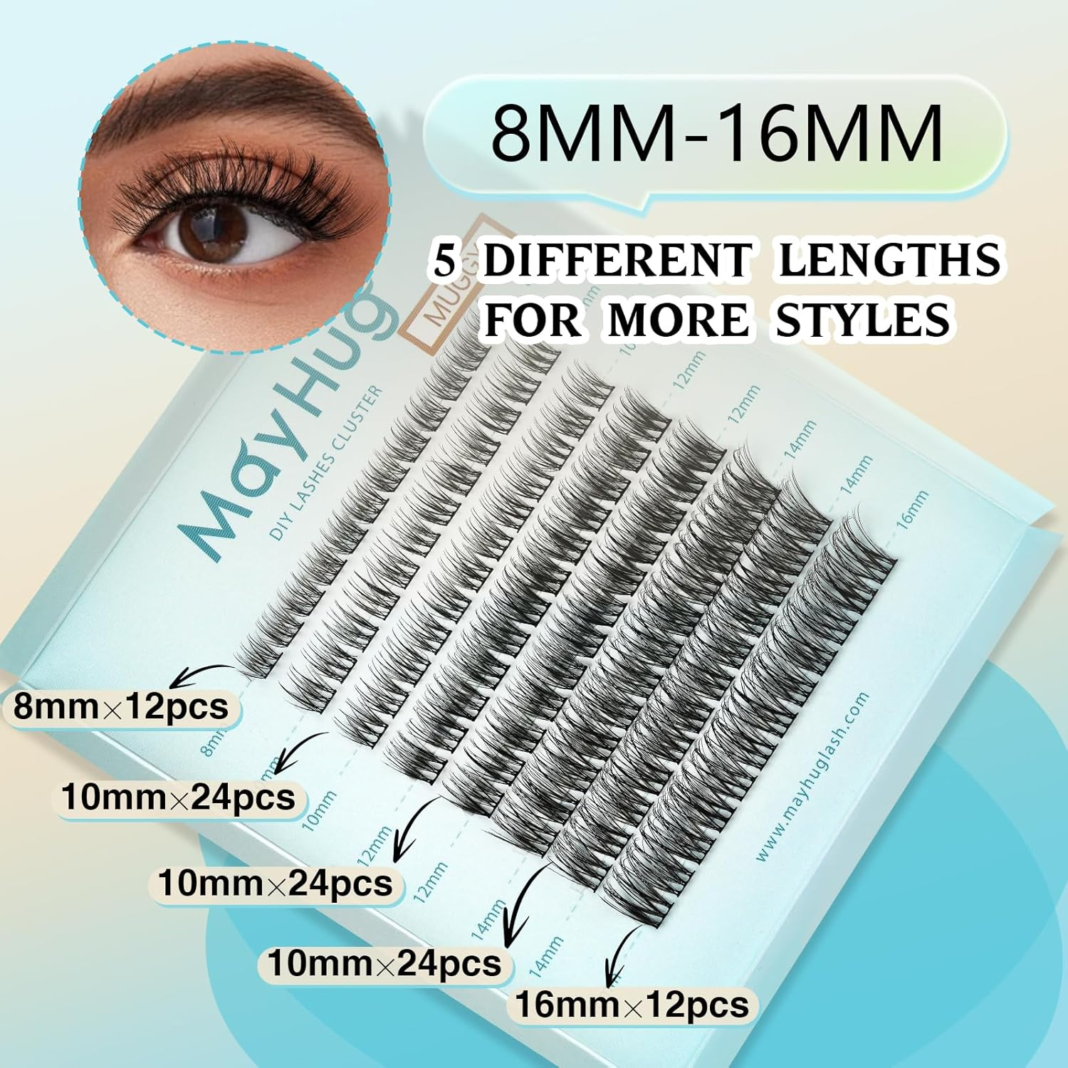Mayhug Lash Clusters Natural Cluster Lashes Wispy Mix 8-16Mm Eyelash Clusters 96Pcs Individual Lashes D Curl, 0.05 Super Thin Band DIY Cluster Eyelash Extensions(Muggy) image number 6