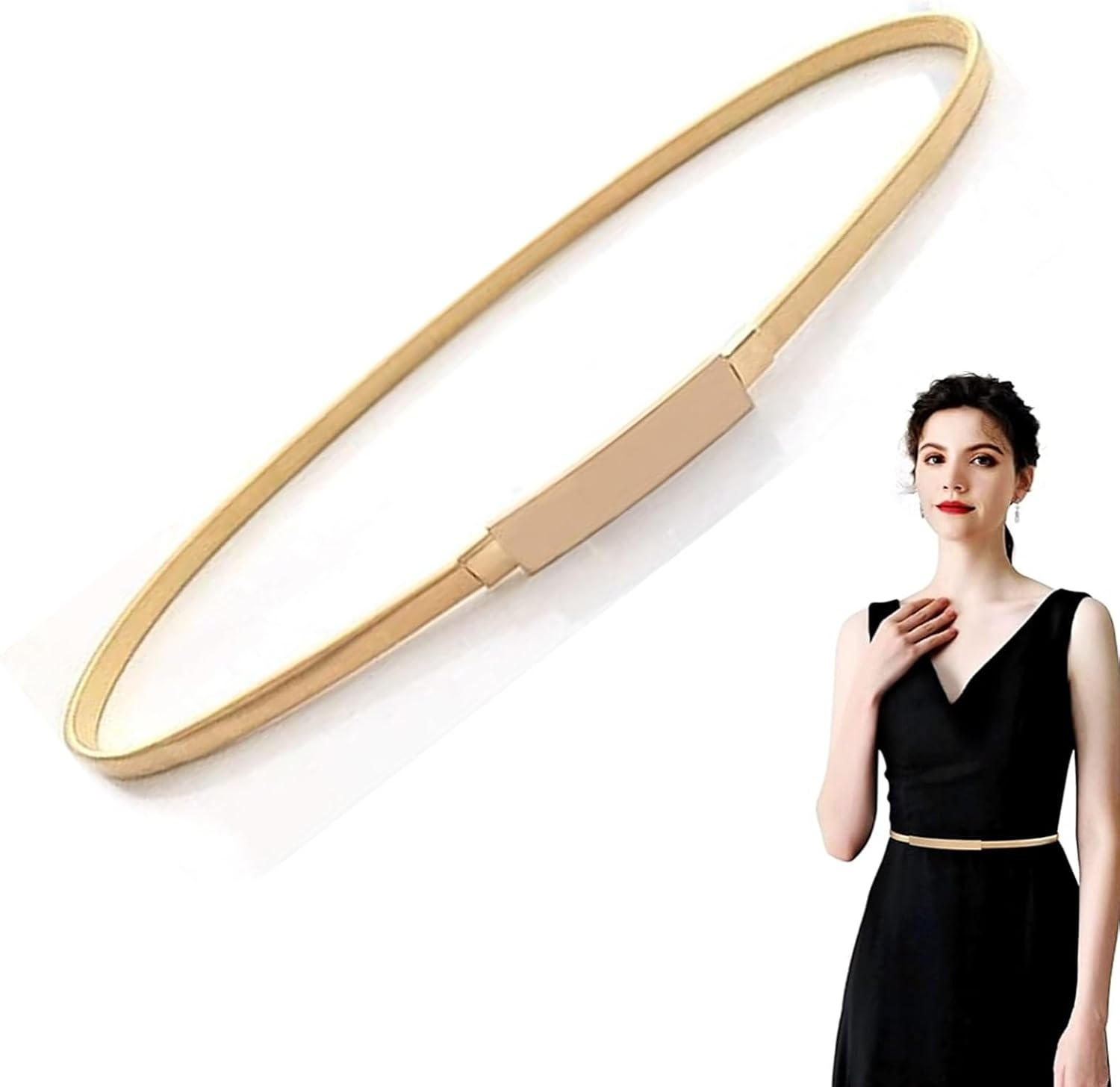 Women'S Tight Metal Belt Elastic Chain Belt Thin Waist Belt, Elastic Belt Dress, Metal Chain Belt Dress