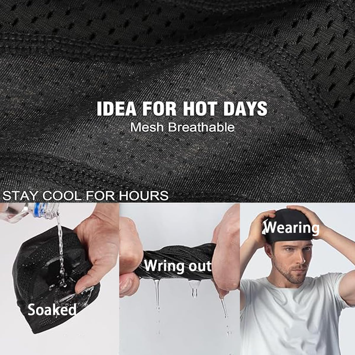Cooling Skull Caps Summer Windproof Sun-Proof Breathable, Not Stuffy Running Beanie for Men Women Helmet Liner Black image number 4