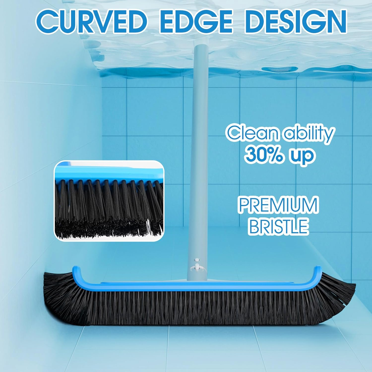 Tidymister Pool Brush 17.5'' Heavy Duty Swimming Pool Brushes for Cleaning Pool Walls & Tiles & Floors & Corners Scrub Brush Head Reinforced Aluminum Back (Pole Not Included) - Blue image number 3