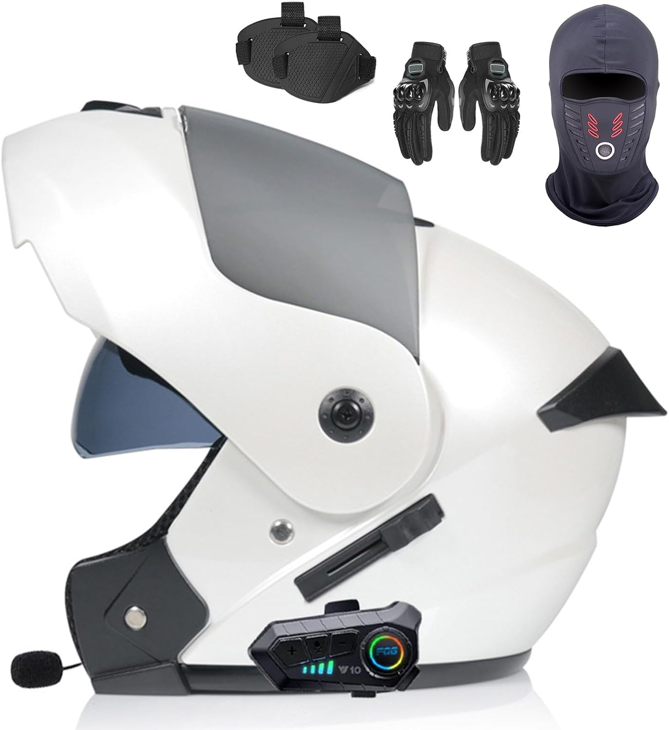 Bluetooth Modular Motorcycle Helmet DOT/ECE Approved Full Face Flip up Anti-Fog Double Sun Visor Helmet for Adults H,XL (61-62Cm)