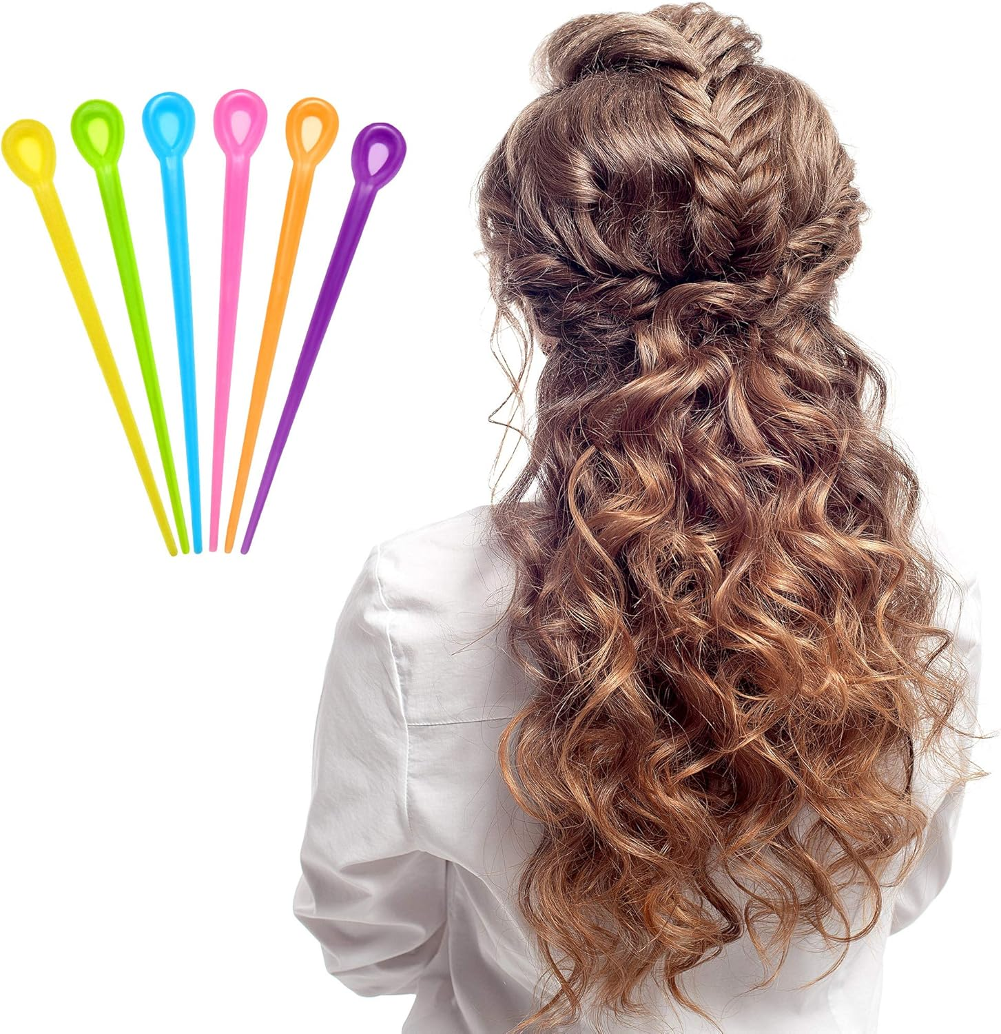 WILLBOND 180 Pieces Brush Roller Pick Plastic Roller Pick Hair Curler Pin for Hair Curling Styling Accessories Present(Rose Red, Green, Yellow, Blue, Orange and Purple)