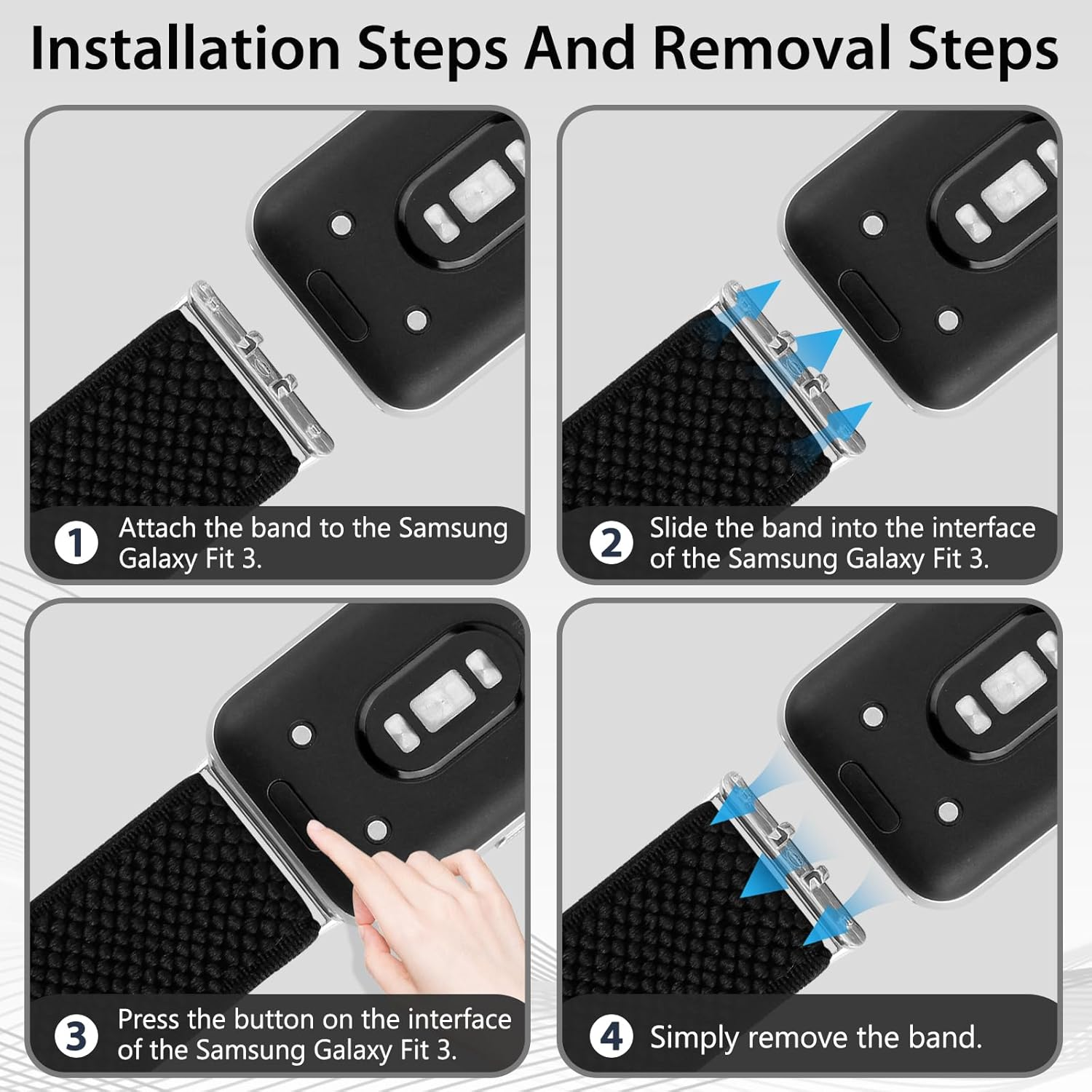 2 Pack Elastic Band Compatible with Samsung Galaxy Fit 3, Adjustable Solo Loop Breathable Nylon Sport Band for Woman Man image number 1