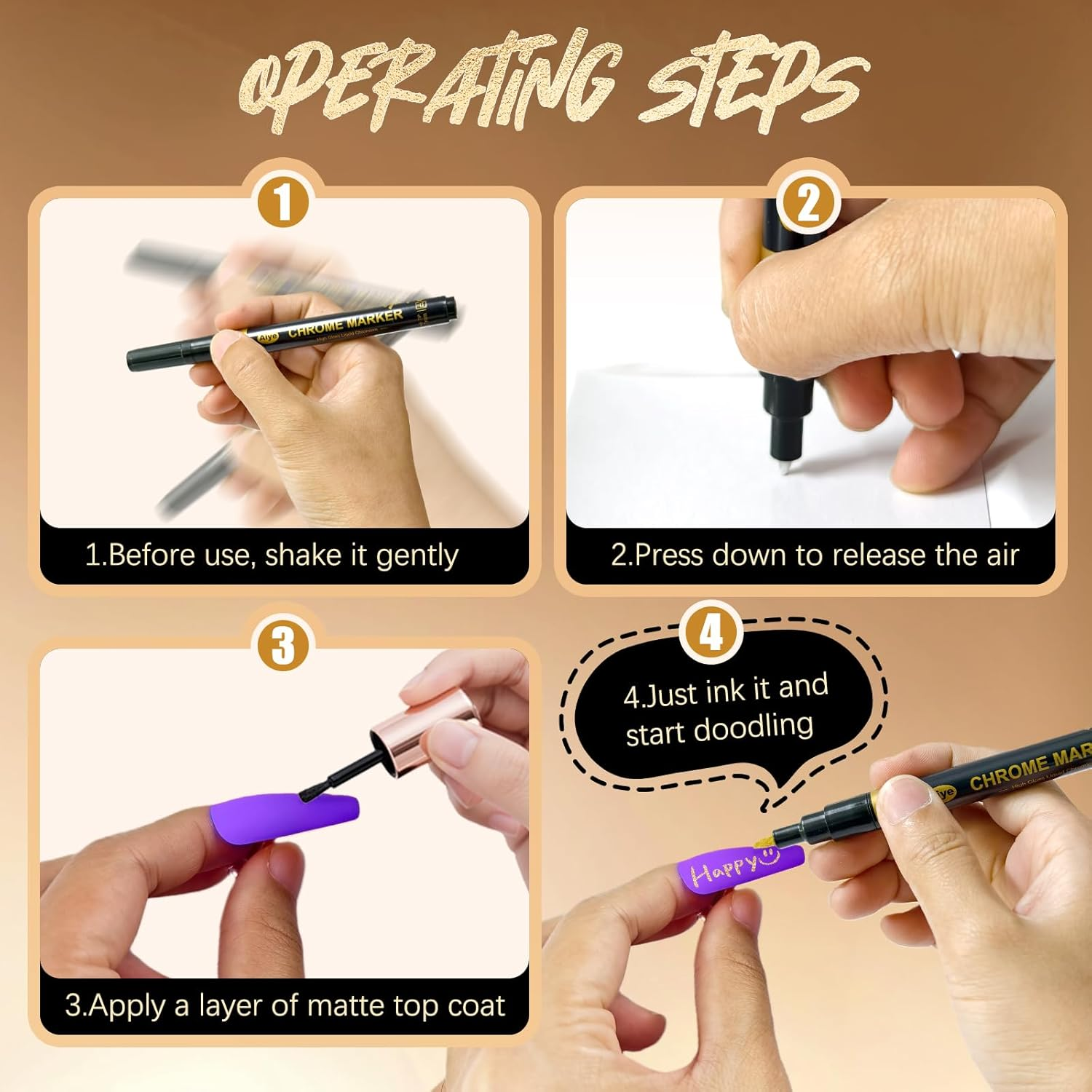 MKNZOME 6 Color Nail Art Pens, Nail Polish Pens Set Nail Chrome Eraser Pen Drawing Painting Point Liner Pens with Eraser Pen, Waterproof and Quick-Drying - 004-0.5Mm image number 2