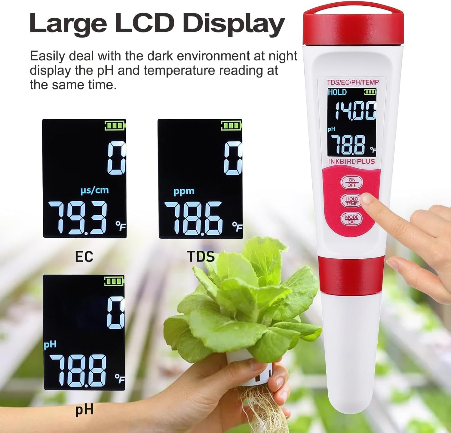 PH Meter, 4 in 1 PH EC TDS Temp Meter for Water Hydroponics, 0.01 High-Accuracy Waterproof Digital Water PH Tester with ATC, Backlight for Household Drinking, Pool, Aquarium, Nutrients Growing, Lab image number 3