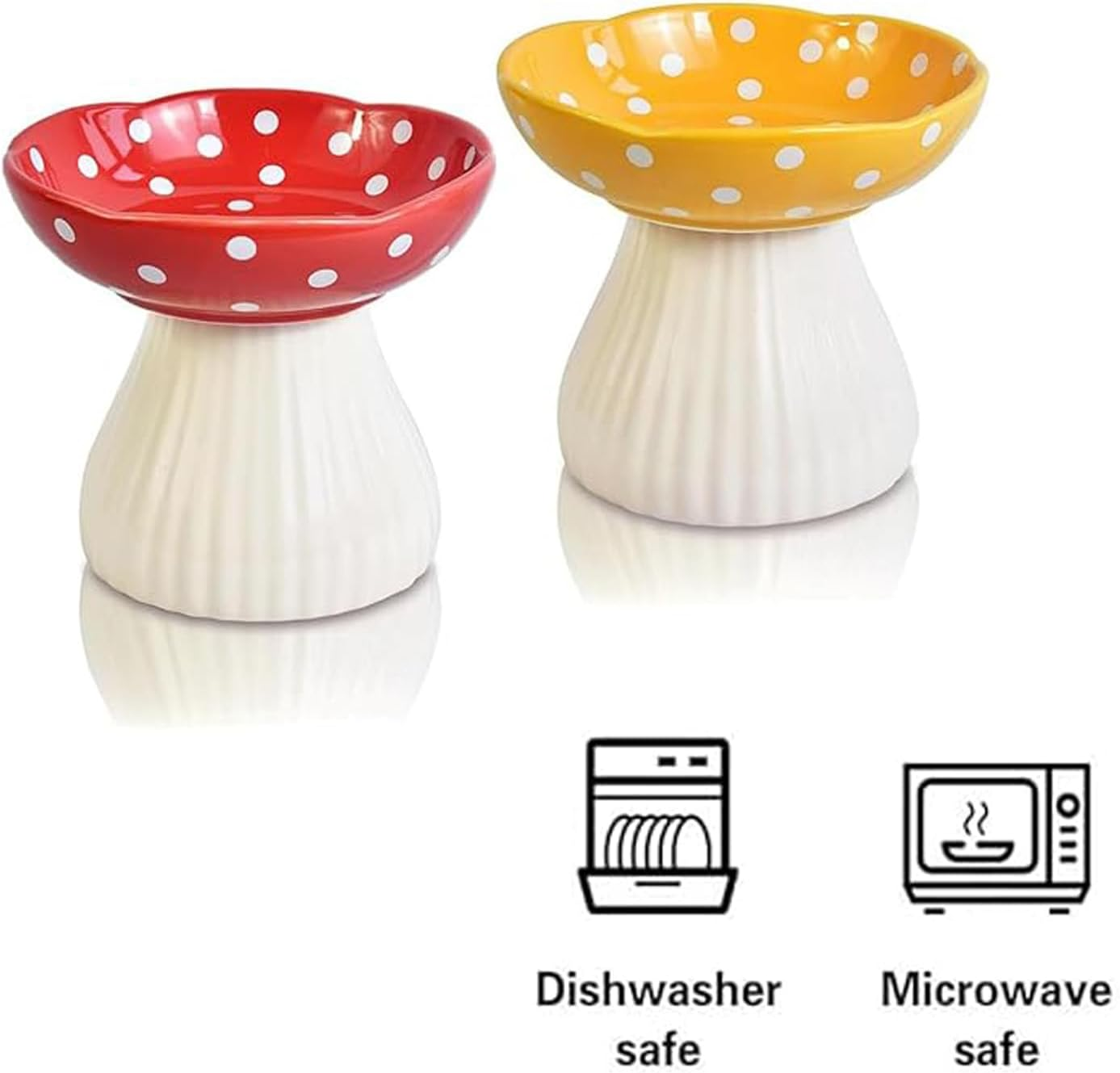 WEZCHUGHAOL 2 Pack Elevated Cat Bowls - Ceramic Raised Pet Food & Water Dishes with Non-Slip Base, Whisker Friendly Tilted Design for Flat-Faced Cats & Kittens, Mushroom Style Feeder image number 5