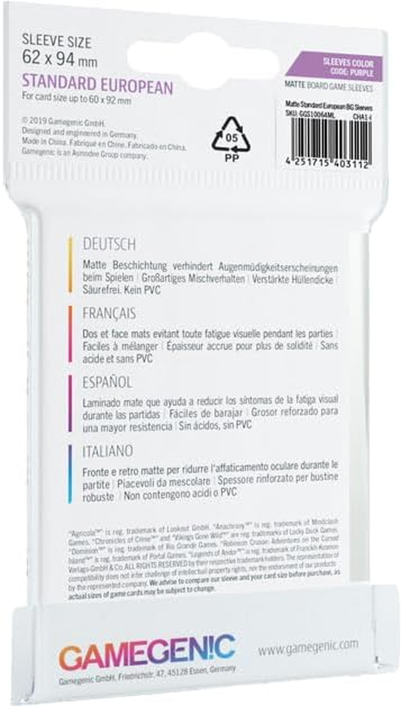 Gamegenic Standard Euro Matte Card Sleeves, Purple, 62 X 94 Mm (Pack of 50) image number 2