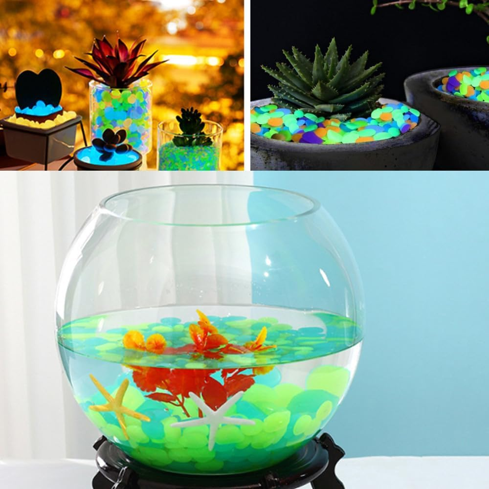 Naisfei Glass Stones, 200 Pcs Fish Tank Rocks Glow in the Dark,Pebbles Stone for Fish Tank Aquarium Garden Plant Pots Bonsai Walkway(Blue) image number 2