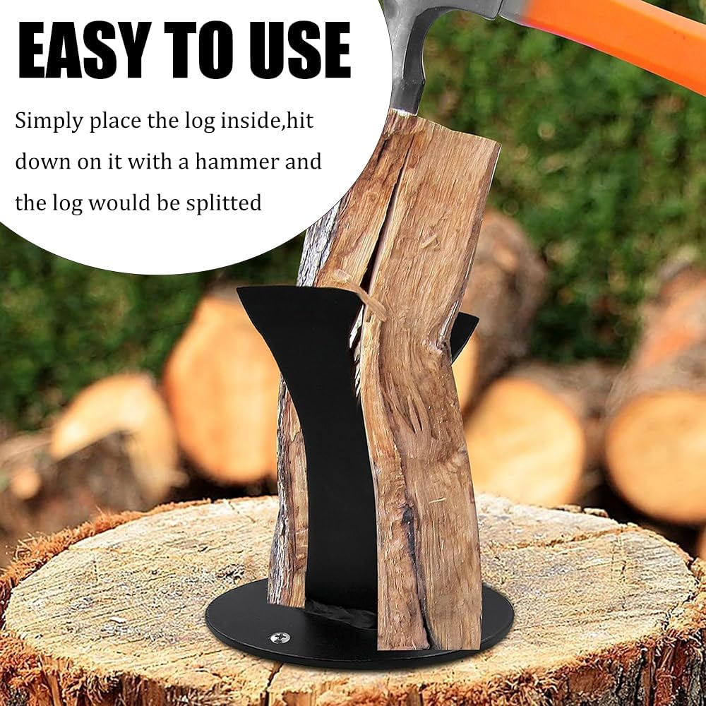 Manual Log Splitter Wedge - Firewood Kindling Splitter for Wood Stove & Campsite - Durable Steel with 4 Holes for Easy Installation (Black)