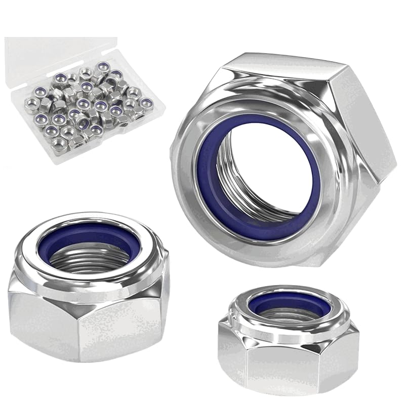 25 Pack M8-1.25Mm Nylon Insert Lock Nuts，304 (A2-70) Stainless Steel Locknuts，Standard Metric Thread Nylock Nuts (M8, 25 Pack) image number 1
