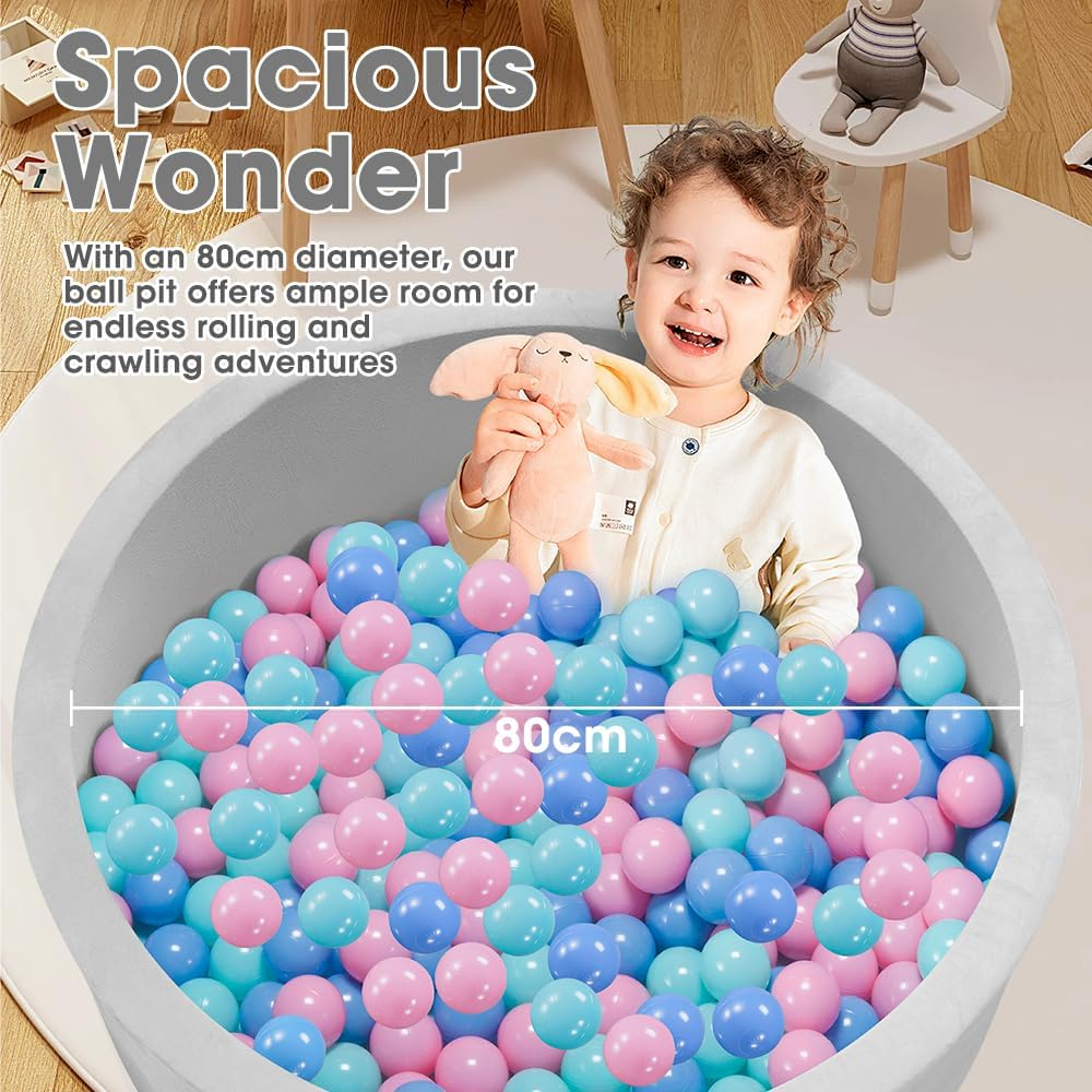 Playpals Foam Ball Pit for Kids and Toddlers, 90 X 30CM Soft round Ball Pool Playpen Fence with 200 Ocean Balls, Baby Ball Pit for Indoor and Outdoor Game - Grey image number 6