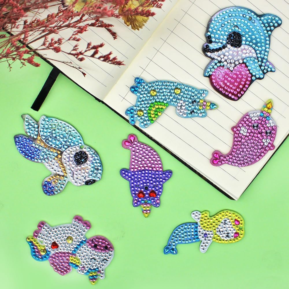 SENHAI 7 Pcs DIY Diamond Art Keychains, Diamond Paintings Keychains Ornaments 5D Diamond Key Chain Rhinestone Pendant Decorative Key Ring Gem Arts and Crafts image number 4