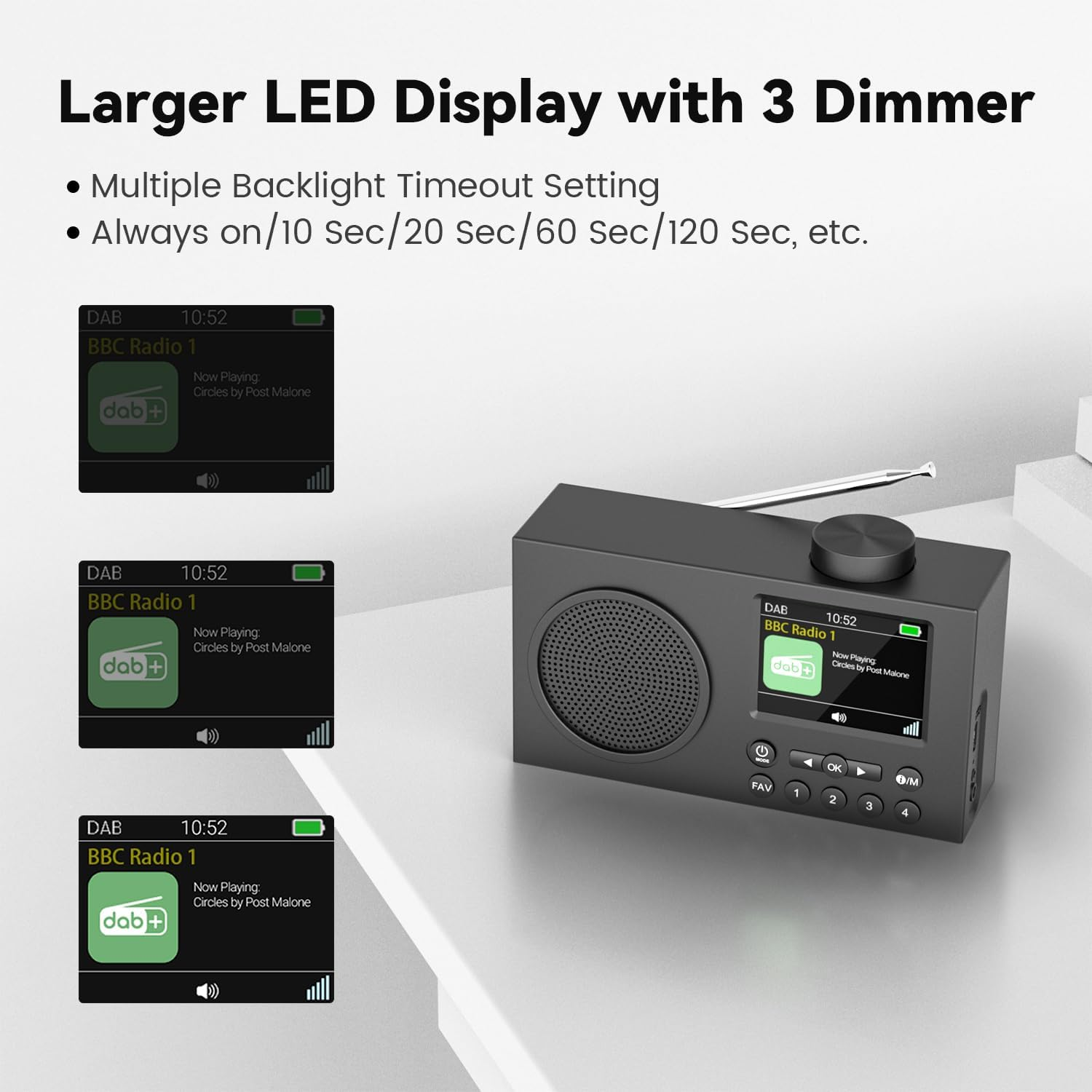 MONODEAL Portable Radios & DAB, Digital Radio with Large 3" TFT Display, Rechargeable DAB/DAB+ Radio Portable with Hifi Stereo Sound, Sleep Timer,Headphone Jack,Aux-In,Usb Charging Cable image number 3