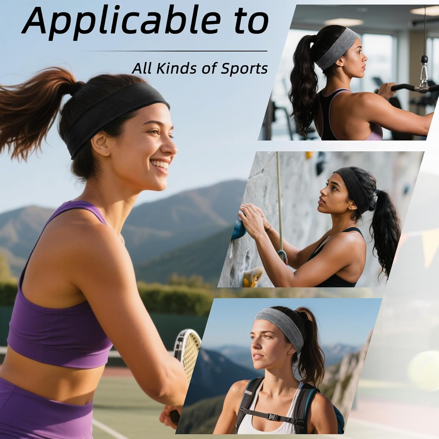 Bohemian Headbands for Men and Women - Knotted Wide Elastic Sweat-Absorbent Non-Slip Yoga and Running Headbands, Soft Fitness Bohemian Hair Accessories, Unisex Headbands image number 2