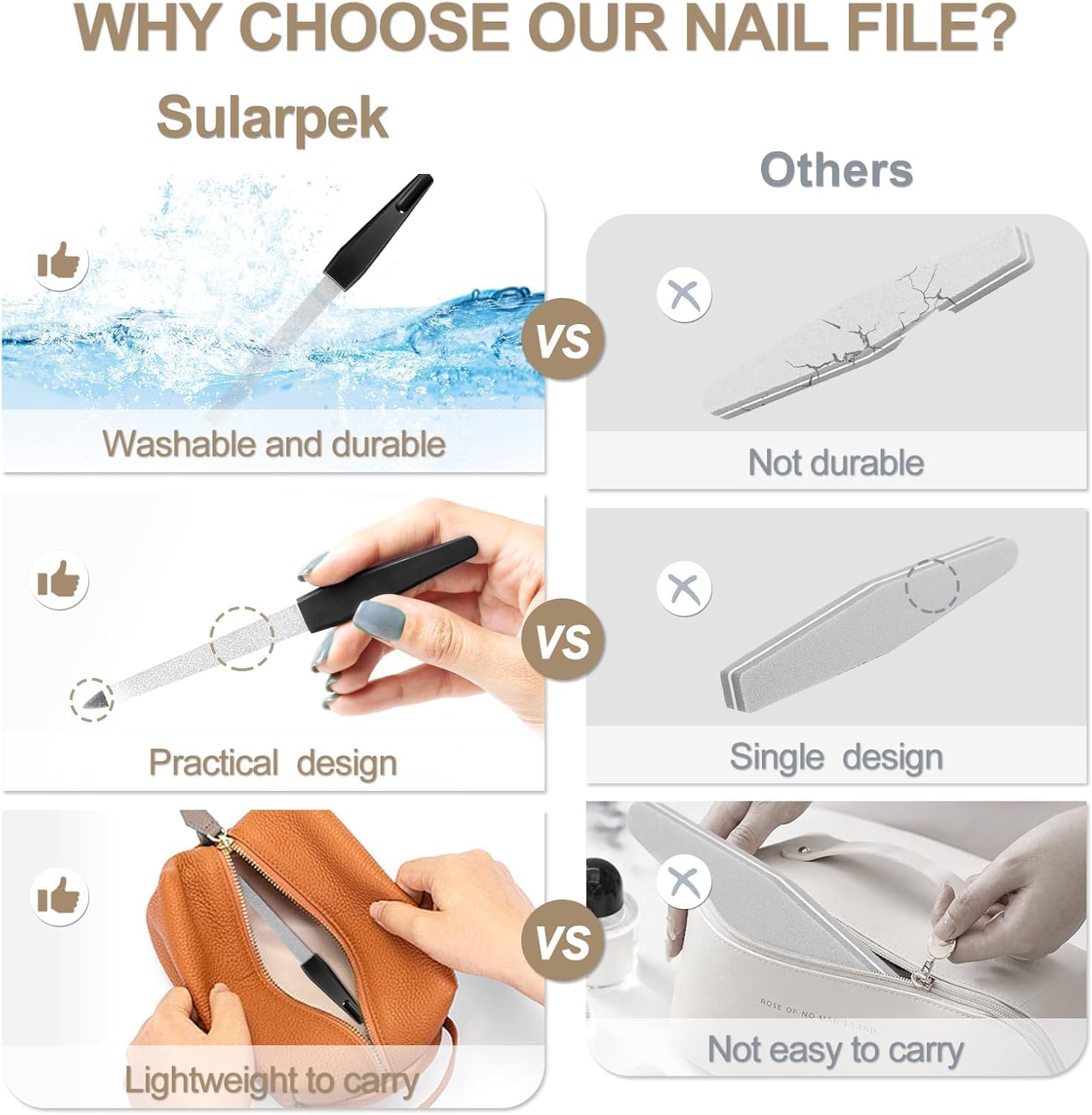 6 Pack Professional Metal Nail Files for Natural Nails - 15.2Cm/6 Inch Nail File Set for Home Salon Use - White & Black Nail Tools & Accessories image number 5