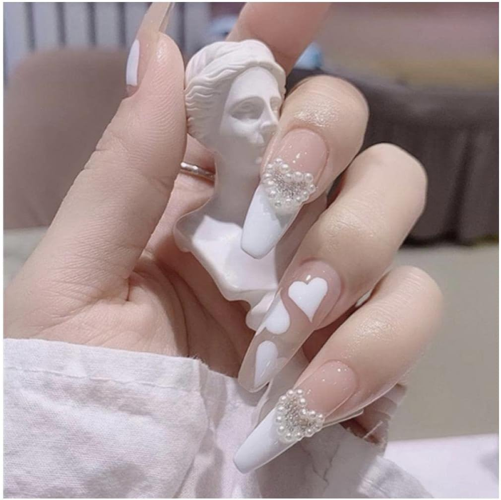 Fake Nail 24Pcs Artificial Nails Rhinestone Pearl False Nails Full Cover Nail Tips Butterfly Ballerina Fake Nail Wearable Fake Nails Women False Nails