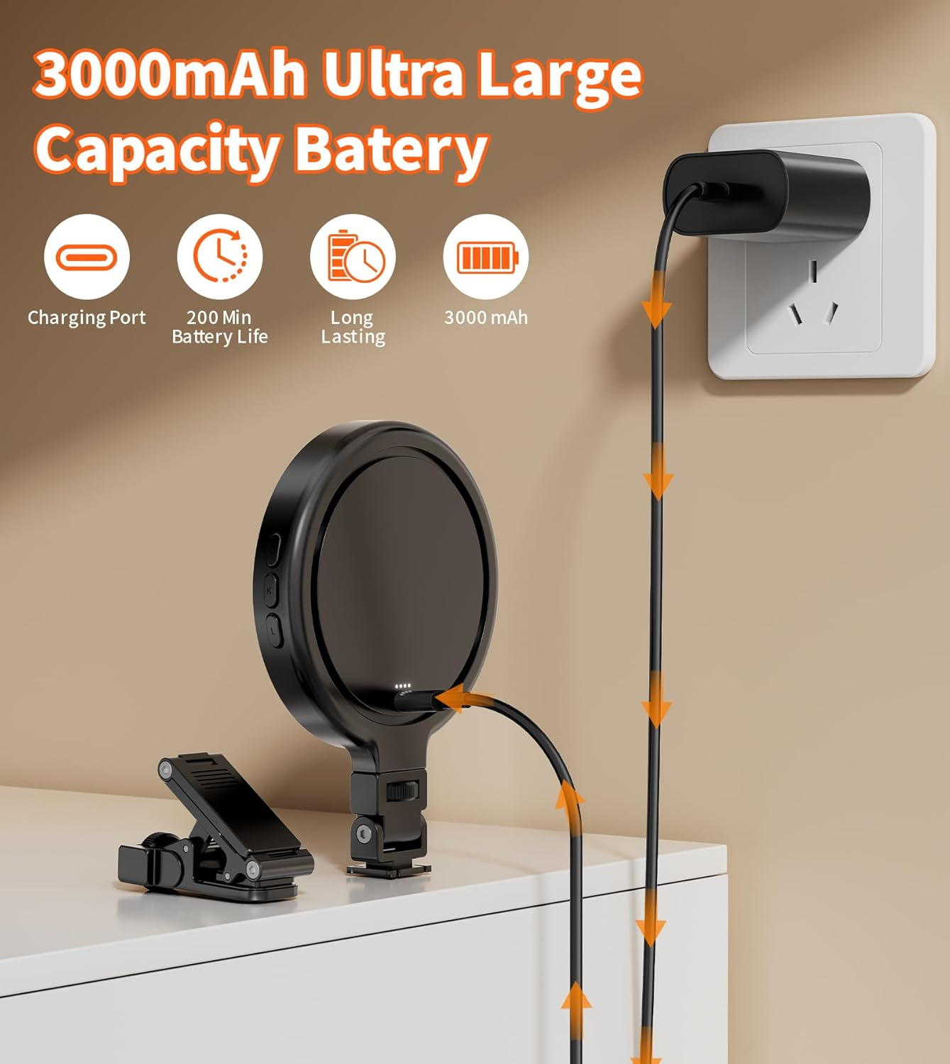 3000Mah Selfie Light for Iphone,40 LED Phone Light with Clip & Cold Shoe Mount,2500K-9900K Portable Clip on Soft Light,3 Lighting Modes for Video Conferences,Camera,Laptop,Streaming,Makeup image number 6