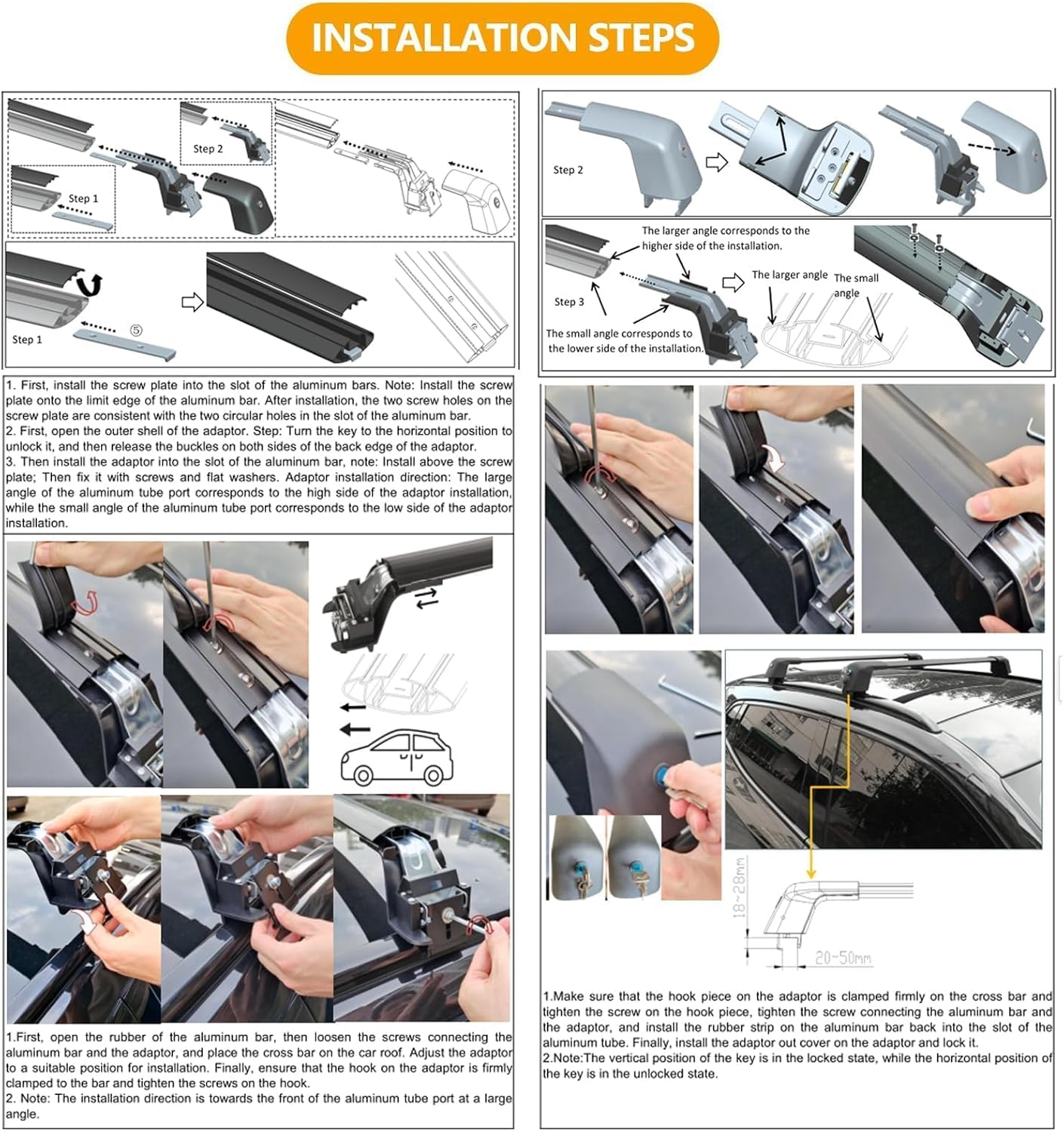 AUTOXBERT Car Roof Rack Cross Bars 39"-41", Cross Bars Roof Rack Adjustable Lockable Thick Aluminum Roof Rails with 200Lbs Load Capacity Fits Most Vehicles Flush Side Rails image number 6