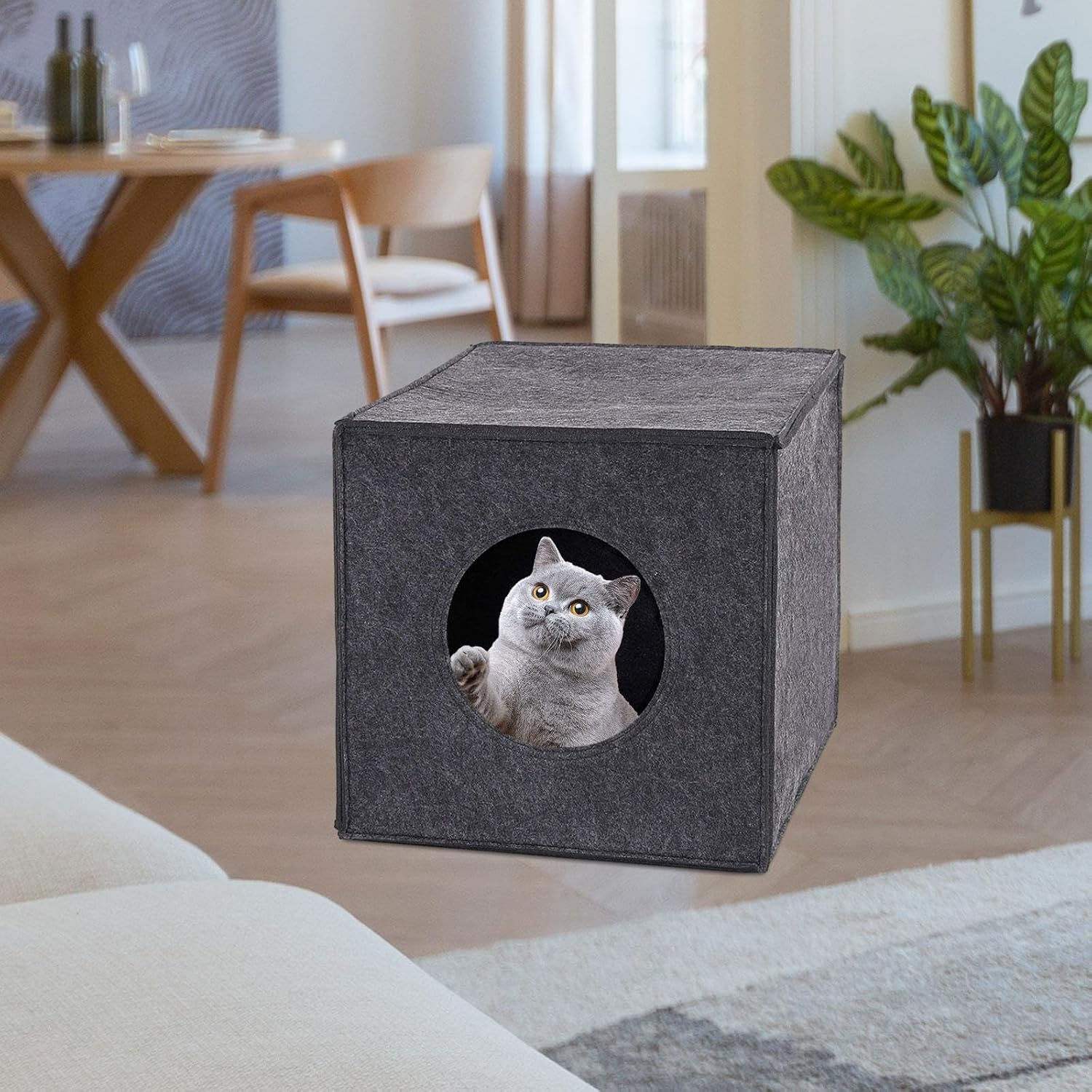 ＡＷＨＡＯ Felt Cave Cat House Cube Bed Cat Hideout for Pomeranian Puppy Kitten Chihuahua, Black - Black image number 3