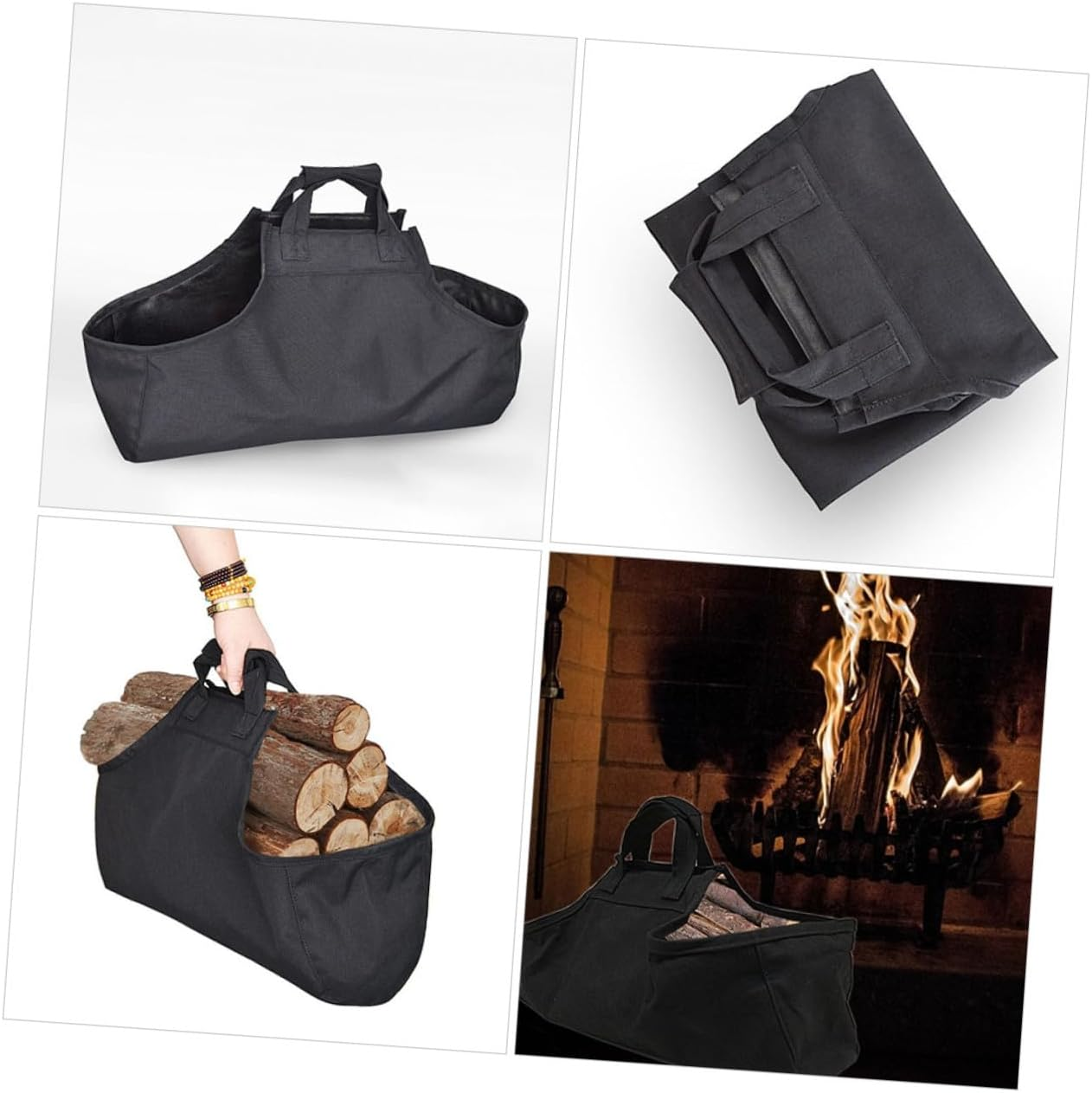JECOMPRIS Wear-Resistant Firewood Tote Bag with Handle Strap Oxford Cloth Wood Carrier for Camping Outdoor Fireplace Storage Capacity Canvas Design image number 1