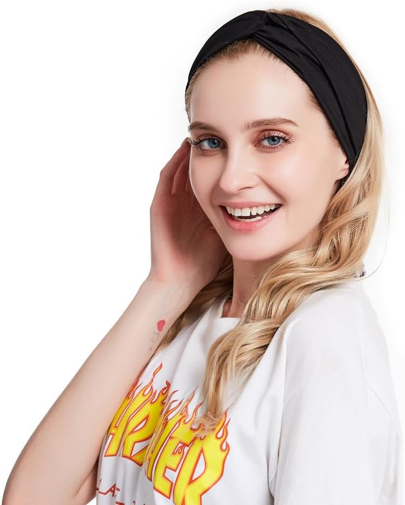 Pack of 4 Cotton Headbands for Women Girls, Women'S Headband, Twisted Headband Women, Hair Band, Wide Elastic Headbands, Hair Bands, Hair Band Knot for Yoga, Running, Training, Fitness image number 2