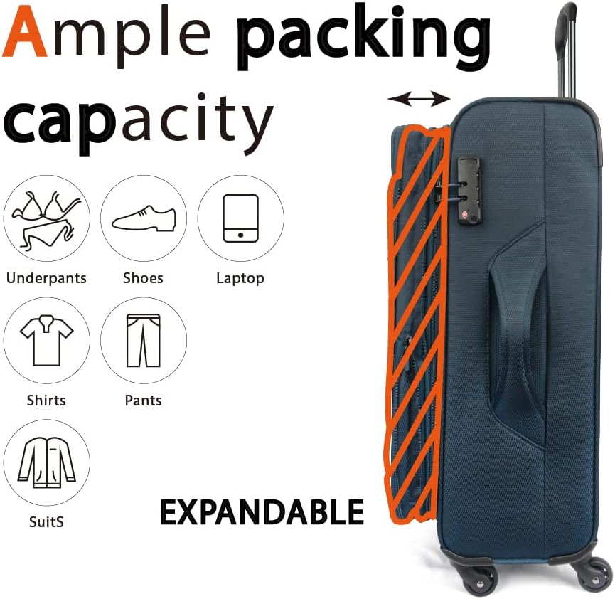 3 Piece Lightweight Soft Luggage Suitcase Set &ndash; Durable, Expandable, 360&deg; Spinner Wheels, Soft Touch Exterior, TSA Lock for Secure Travel