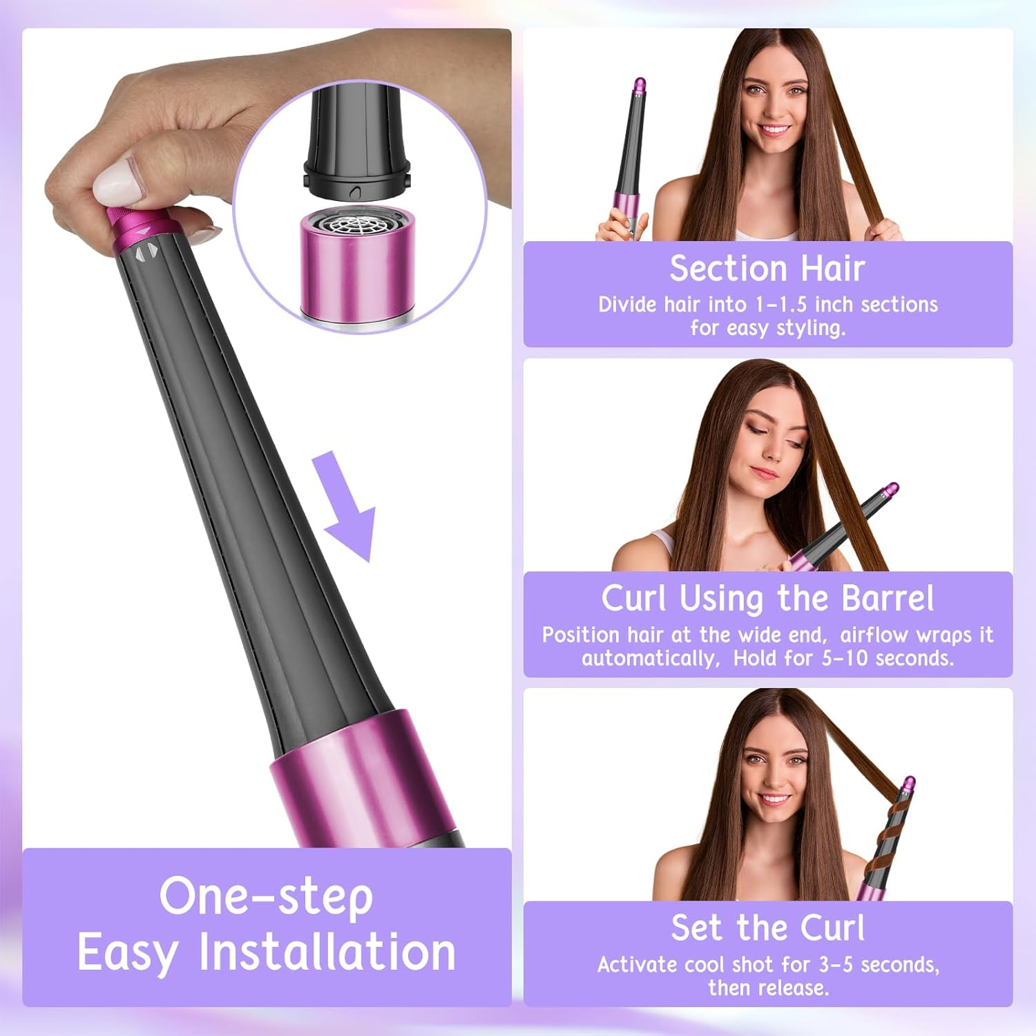ZEPHBLOW Hair Long Conical Barrel for Dyson Airwrap, 0.78-1.4Inch/ 20-36Mm Conical Curling Barrels Compatible with Airwrap HS01/05, Self-Curling Hair Roller Curlers Attachment for Long Hair,Rose image number 4