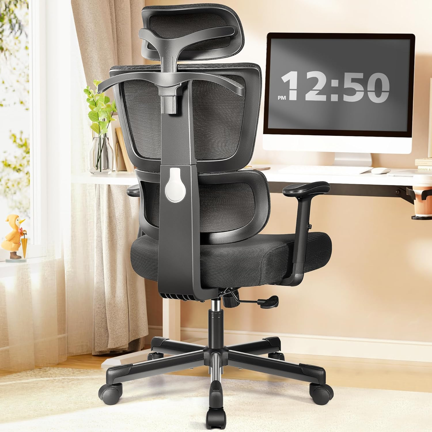 Primy Office Chair Ergonomic Desk Chair, High Back Breathable Mesh Office Chair with Lumbar Support Reclining Chair, Comfy Big and Tall Home Office Chair, Adjustable Armrests Computer Chair(Black)