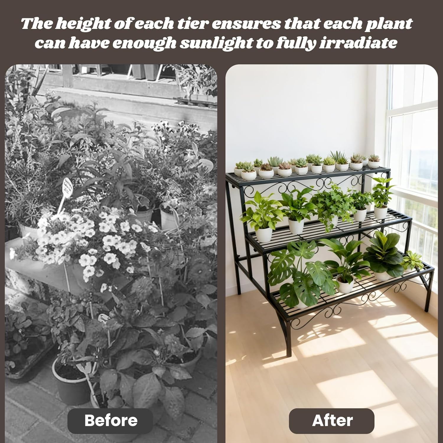 3-Tier Plant Stand, Heavy Duty Plant Stands for Indoor and Outdoor, 27" Flower Pots Plant Storage Shelf Decoration Racks for Living Room, Balcony, Patio image number 5