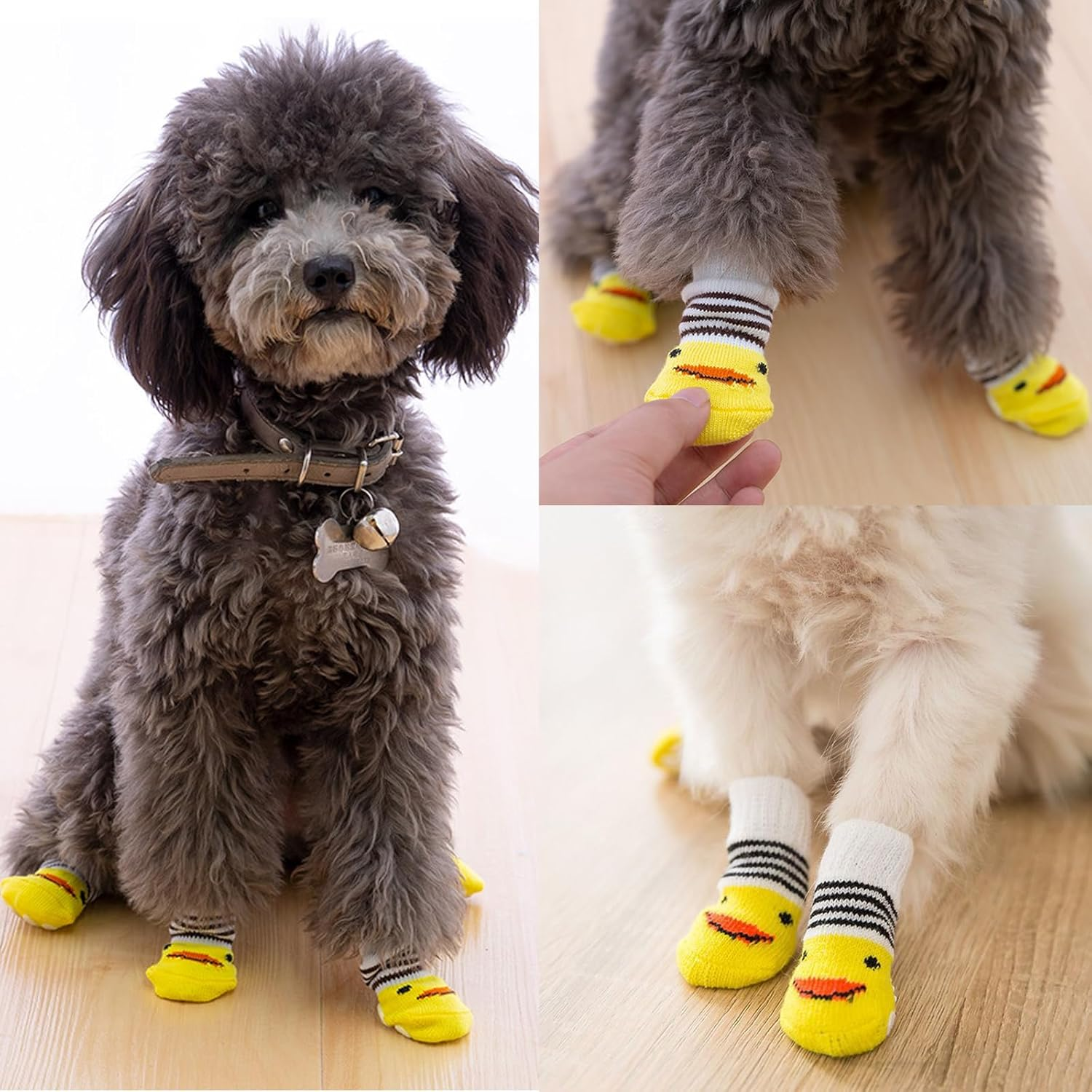 TYXHXTF 16 PCS Anti-Slip Dog Socks with Straps - Pet Paw Protector Shoes for Indoor Outdoor Wear Winter - Suitable for Small Dogs and Cats image number 1