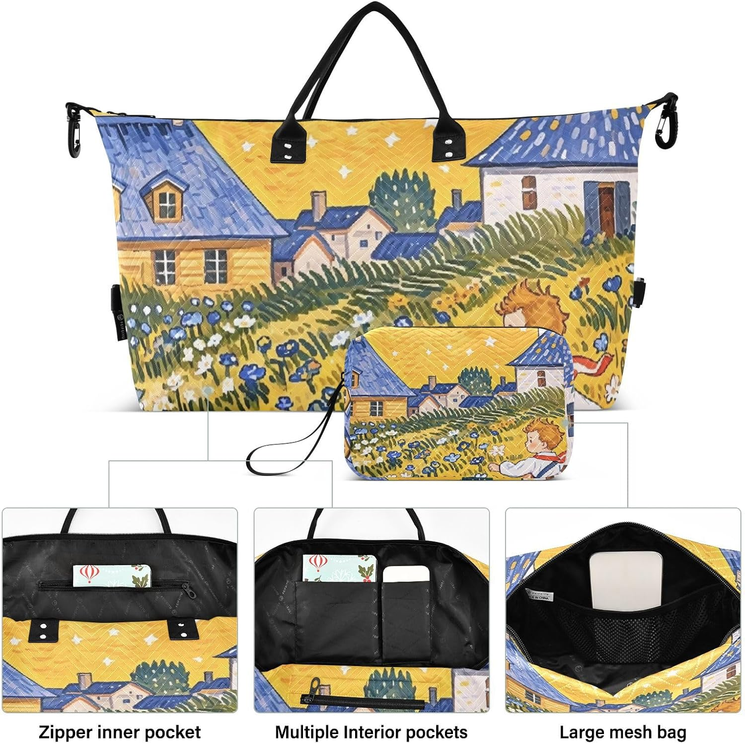 Cartoon Colorful Fairy Tale Luggage Travel Bag Weekender/Overnight Duffel Sports Duffel Bags with Toiletry Bag for Business Trips 2 Pcs Set, Cartoon Colorful Fairy Tale, 1 Size image number 5