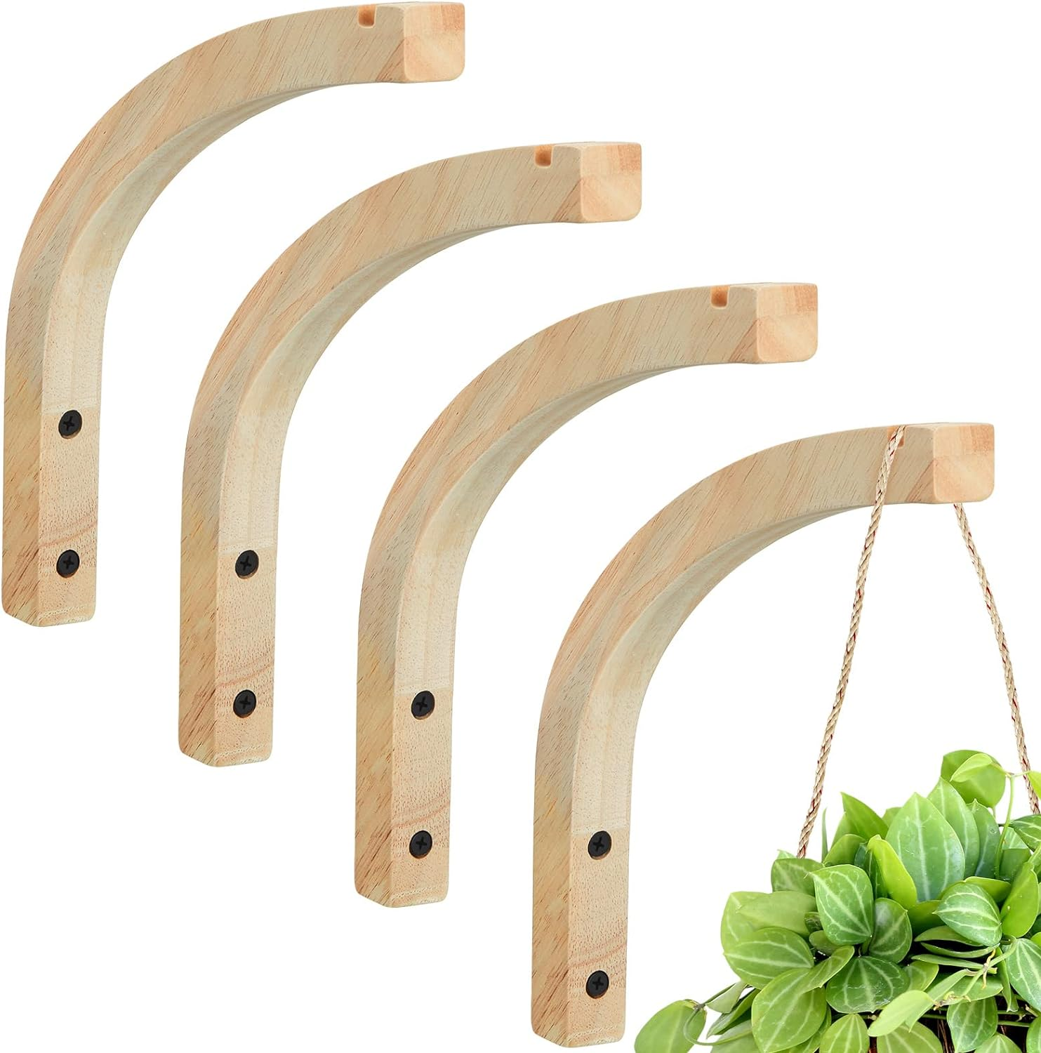 Juexica 4 Pcs Plant Hanger Wooden, 8 Inch Hanging Plant Hooks for Indoors and Outdoor, Wall Mounted Hanging Hook Brackets for Planters Lanterns Wind Chimes and Bird Feeders Patio Decor(White)
