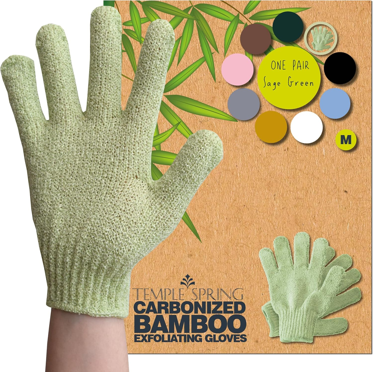 Exfoliating Wash Gloves, Bamboo Exfoliator Mitt, Bath/Shower Scrub, Body Exfoliation Hand Mitten, Beauty Scrubs/Loofah, Ingrown Hair/Dead Skin Remover, Scratching Eco Microfibre, Natural, (Sage Green) image number 2