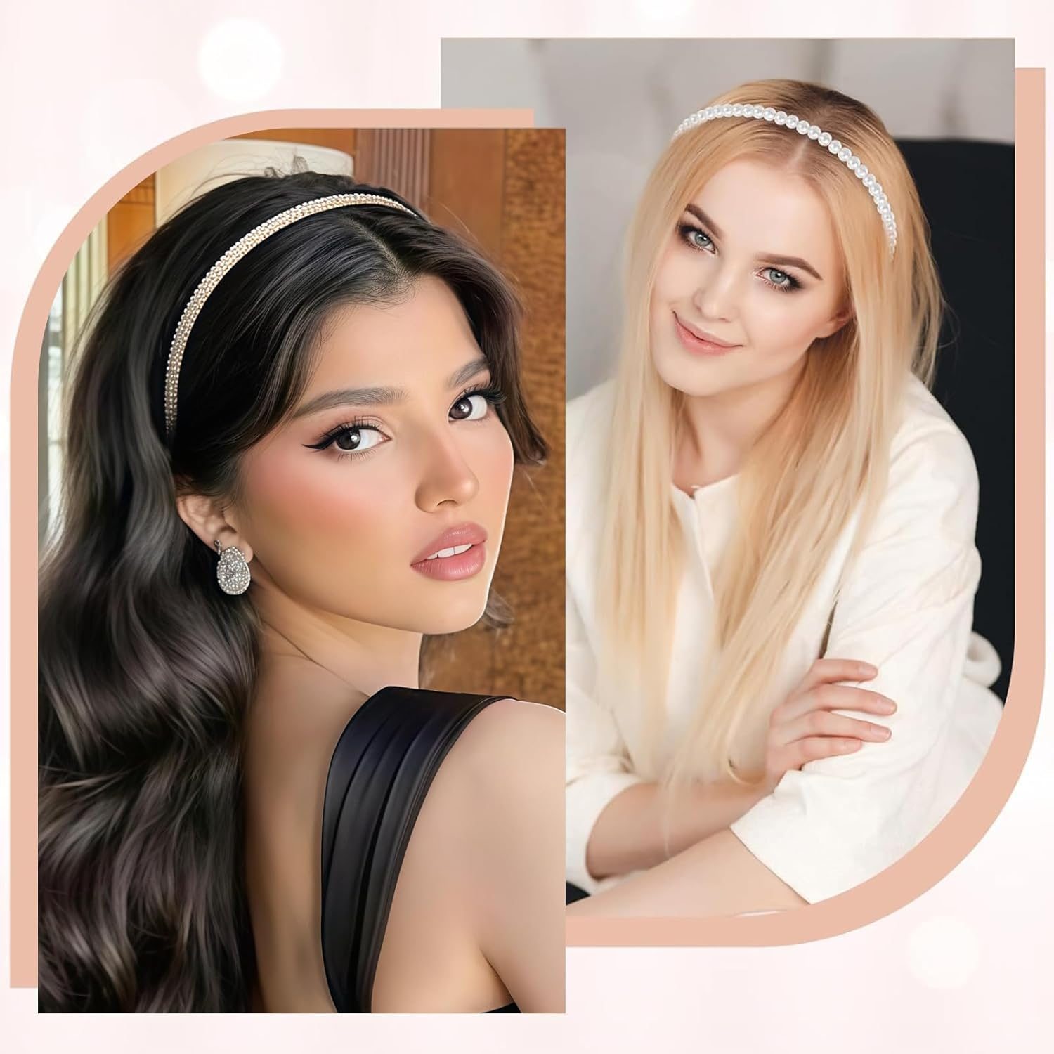 Evadollina Women'S Headbands, Pack of 5 Headbands, Pearl Headbands for Women, Non-Slip White Pearl Hair Bands, Headbands for Girls and Women, for Festivals and Parties image number 2