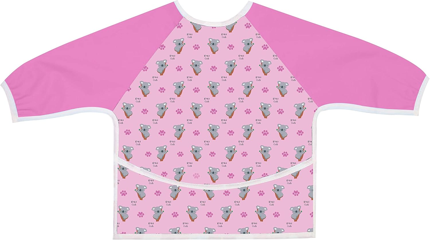 Australian Designed Sleeved Baby Bib with Pocket 6-24 Months. Waterproof: Full Coverage for Highchair Feeding, Arts and Crafts and Messy Painting! Cute Koala Print Art Apron Smock for Baby and Toddler and Includes Smock Pocket. 1 Piece (Pink) - Pink image number 1