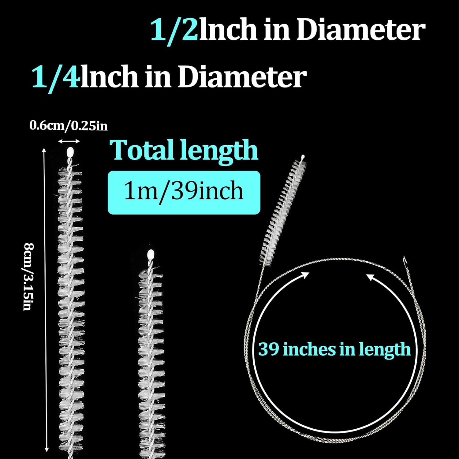 4Pcs 39.4 Inches Extra Long Pipe Cleaners ，Straw Cleaner Brush Extra Long for Cleaning Straw, Tube, Pipe, Hose, Refrigerator Drain, Laboratory Catheter Brush, White image number 2
